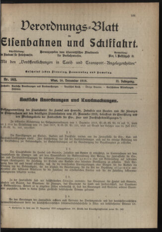 Verordnungs-Blatt für Eisenbahnen und Schiffahrt: Veröffentlichungen in Tarif- und Transport-Angelegenheiten 19191216 Seite: 1