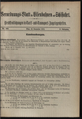 Verordnungs-Blatt für Eisenbahnen und Schiffahrt: Veröffentlichungen in Tarif- und Transport-Angelegenheiten 19191218 Seite: 1