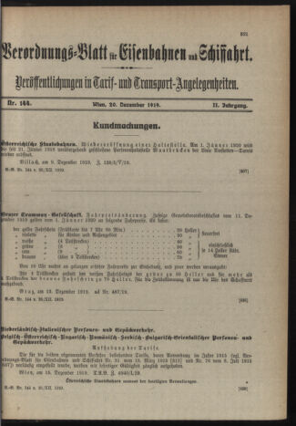 Verordnungs-Blatt für Eisenbahnen und Schiffahrt: Veröffentlichungen in Tarif- und Transport-Angelegenheiten 19191220 Seite: 11