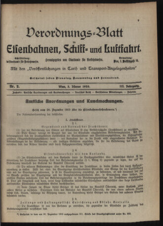 Verordnungs-Blatt für Eisenbahnen und Schiffahrt: Veröffentlichungen in Tarif- und Transport-Angelegenheiten 19200103 Seite: 1