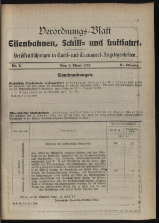 Verordnungs-Blatt für Eisenbahnen und Schiffahrt: Veröffentlichungen in Tarif- und Transport-Angelegenheiten 19200103 Seite: 3