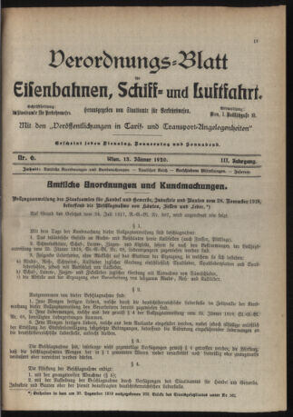 Verordnungs-Blatt für Eisenbahnen und Schiffahrt: Veröffentlichungen in Tarif- und Transport-Angelegenheiten 19200113 Seite: 1