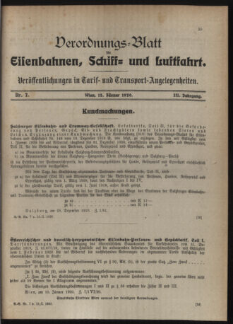 Verordnungs-Blatt für Eisenbahnen und Schiffahrt: Veröffentlichungen in Tarif- und Transport-Angelegenheiten 19200115 Seite: 1