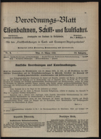 Verordnungs-Blatt für Eisenbahnen und Schiffahrt: Veröffentlichungen in Tarif- und Transport-Angelegenheiten 19200117 Seite: 1