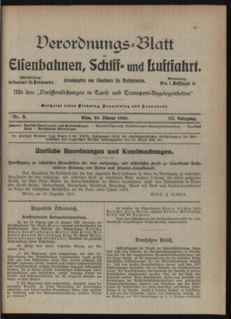 Verordnungs-Blatt für Eisenbahnen und Schiffahrt: Veröffentlichungen in Tarif- und Transport-Angelegenheiten 19200120 Seite: 1