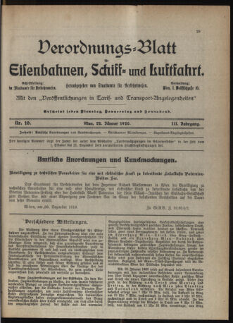 Verordnungs-Blatt für Eisenbahnen und Schiffahrt: Veröffentlichungen in Tarif- und Transport-Angelegenheiten 19200122 Seite: 1