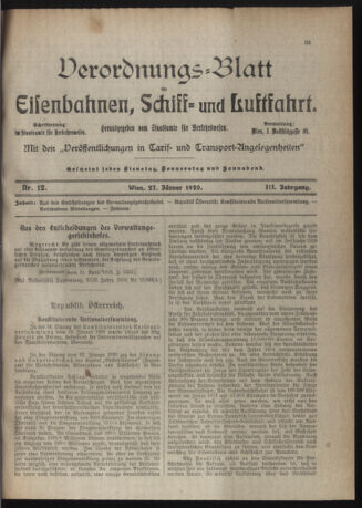 Verordnungs-Blatt für Eisenbahnen und Schiffahrt: Veröffentlichungen in Tarif- und Transport-Angelegenheiten 19200127 Seite: 1