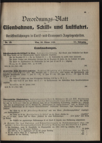 Verordnungs-Blatt für Eisenbahnen und Schiffahrt: Veröffentlichungen in Tarif- und Transport-Angelegenheiten 19200129 Seite: 1