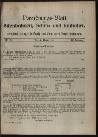 Verordnungs-Blatt für Eisenbahnen und Schiffahrt: Veröffentlichungen in Tarif- und Transport-Angelegenheiten 19200131 Seite: 1