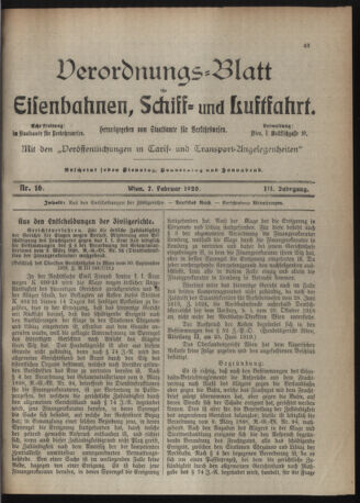 Verordnungs-Blatt für Eisenbahnen und Schiffahrt: Veröffentlichungen in Tarif- und Transport-Angelegenheiten 19200207 Seite: 1