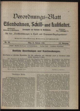 Verordnungs-Blatt für Eisenbahnen und Schiffahrt: Veröffentlichungen in Tarif- und Transport-Angelegenheiten 19200212 Seite: 1