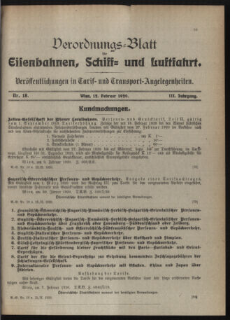 Verordnungs-Blatt für Eisenbahnen und Schiffahrt: Veröffentlichungen in Tarif- und Transport-Angelegenheiten 19200212 Seite: 3