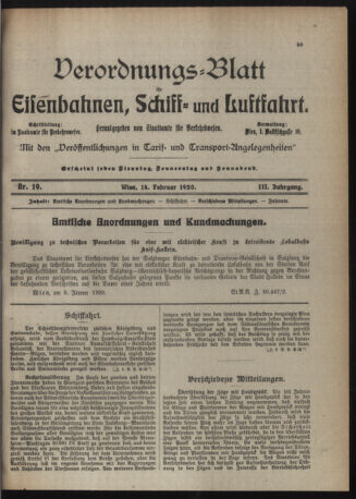 Verordnungs-Blatt für Eisenbahnen und Schiffahrt: Veröffentlichungen in Tarif- und Transport-Angelegenheiten 19200214 Seite: 1