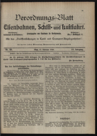 Verordnungs-Blatt für Eisenbahnen und Schiffahrt: Veröffentlichungen in Tarif- und Transport-Angelegenheiten 19200217 Seite: 1