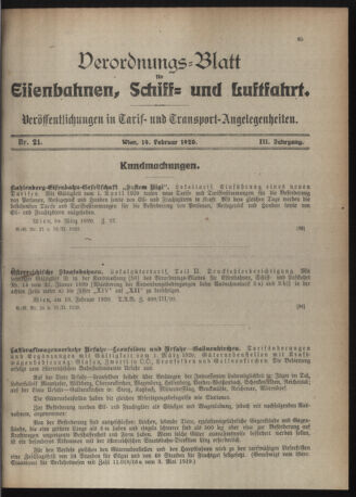 Verordnungs-Blatt für Eisenbahnen und Schiffahrt: Veröffentlichungen in Tarif- und Transport-Angelegenheiten 19200219 Seite: 1