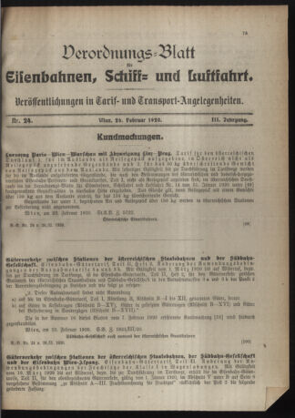 Verordnungs-Blatt für Eisenbahnen und Schiffahrt: Veröffentlichungen in Tarif- und Transport-Angelegenheiten 19200226 Seite: 1