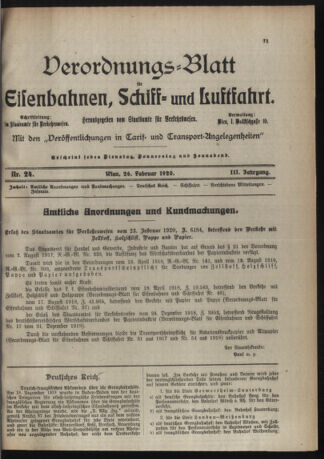 Verordnungs-Blatt für Eisenbahnen und Schiffahrt: Veröffentlichungen in Tarif- und Transport-Angelegenheiten 19200226 Seite: 3