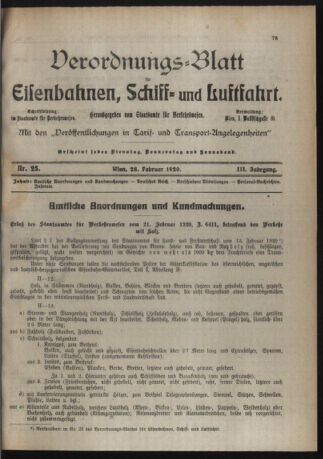 Verordnungs-Blatt für Eisenbahnen und Schiffahrt: Veröffentlichungen in Tarif- und Transport-Angelegenheiten 19200228 Seite: 1