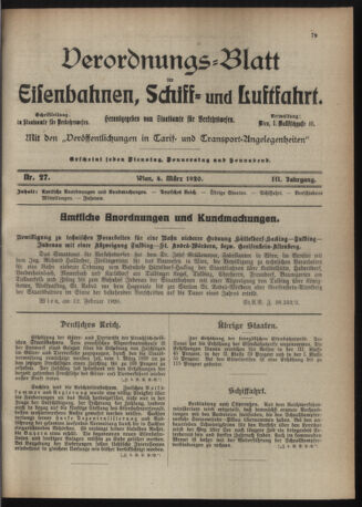 Verordnungs-Blatt für Eisenbahnen und Schiffahrt: Veröffentlichungen in Tarif- und Transport-Angelegenheiten 19200304 Seite: 1