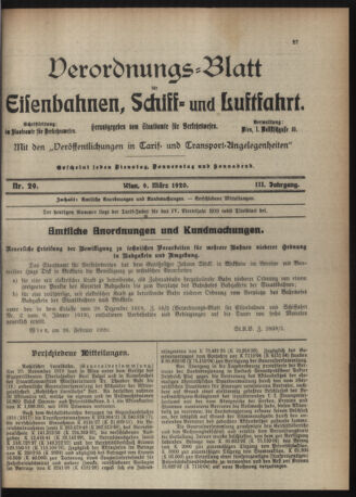 Verordnungs-Blatt für Eisenbahnen und Schiffahrt: Veröffentlichungen in Tarif- und Transport-Angelegenheiten 19200309 Seite: 1