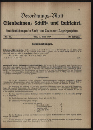 Verordnungs-Blatt für Eisenbahnen und Schiffahrt: Veröffentlichungen in Tarif- und Transport-Angelegenheiten 19200311 Seite: 1