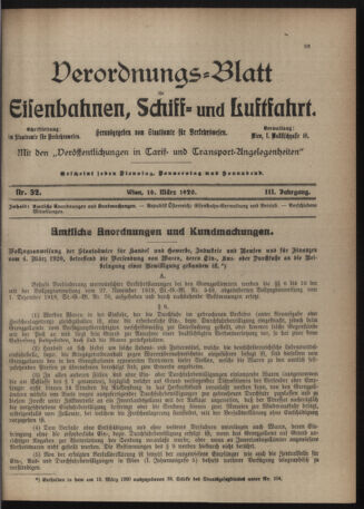 Verordnungs-Blatt für Eisenbahnen und Schiffahrt: Veröffentlichungen in Tarif- und Transport-Angelegenheiten 19200316 Seite: 1