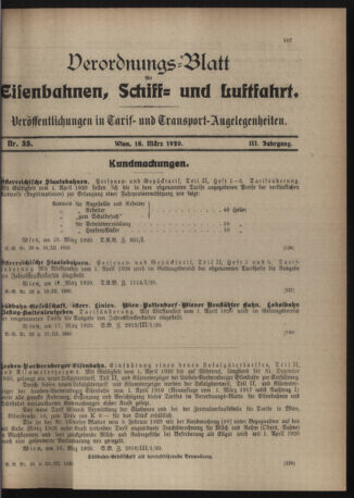 Verordnungs-Blatt für Eisenbahnen und Schiffahrt: Veröffentlichungen in Tarif- und Transport-Angelegenheiten 19200318 Seite: 1