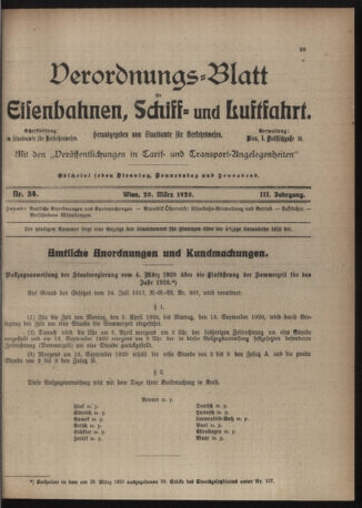 Verordnungs-Blatt für Eisenbahnen und Schiffahrt: Veröffentlichungen in Tarif- und Transport-Angelegenheiten 19200320 Seite: 1