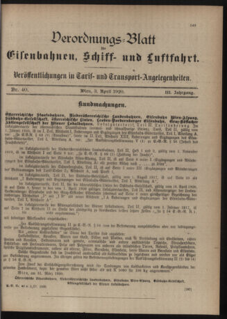 Verordnungs-Blatt für Eisenbahnen und Schiffahrt: Veröffentlichungen in Tarif- und Transport-Angelegenheiten 19200403 Seite: 3