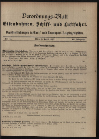 Verordnungs-Blatt für Eisenbahnen und Schiffahrt: Veröffentlichungen in Tarif- und Transport-Angelegenheiten 19200408 Seite: 1