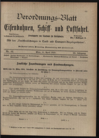 Verordnungs-Blatt für Eisenbahnen und Schiffahrt: Veröffentlichungen in Tarif- und Transport-Angelegenheiten 19200410 Seite: 1