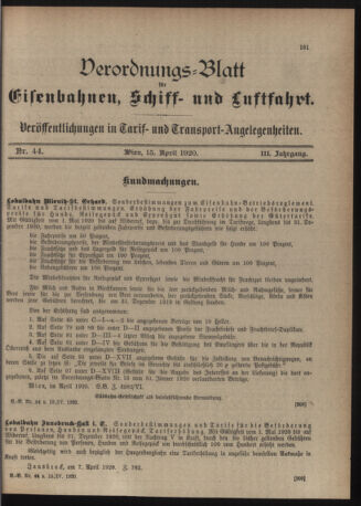 Verordnungs-Blatt für Eisenbahnen und Schiffahrt: Veröffentlichungen in Tarif- und Transport-Angelegenheiten 19200415 Seite: 3