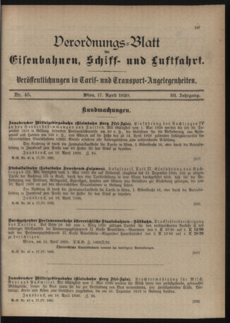 Verordnungs-Blatt für Eisenbahnen und Schiffahrt: Veröffentlichungen in Tarif- und Transport-Angelegenheiten 19200417 Seite: 3