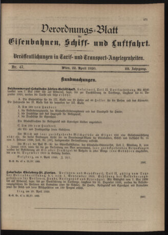 Verordnungs-Blatt für Eisenbahnen und Schiffahrt: Veröffentlichungen in Tarif- und Transport-Angelegenheiten 19200422 Seite: 3