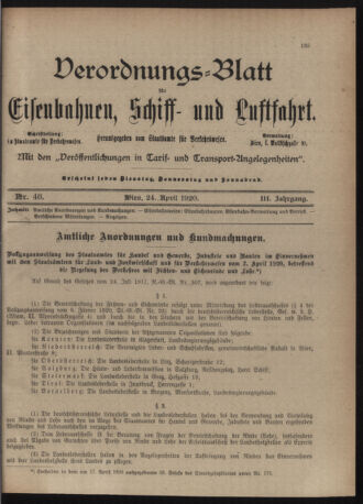 Verordnungs-Blatt für Eisenbahnen und Schiffahrt: Veröffentlichungen in Tarif- und Transport-Angelegenheiten 19200424 Seite: 1