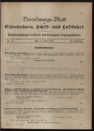 Verordnungs-Blatt für Eisenbahnen und Schiffahrt: Veröffentlichungen in Tarif- und Transport-Angelegenheiten 19200427 Seite: 3