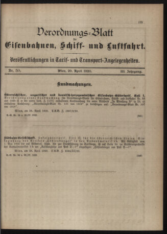 Verordnungs-Blatt für Eisenbahnen und Schiffahrt: Veröffentlichungen in Tarif- und Transport-Angelegenheiten 19200429 Seite: 3