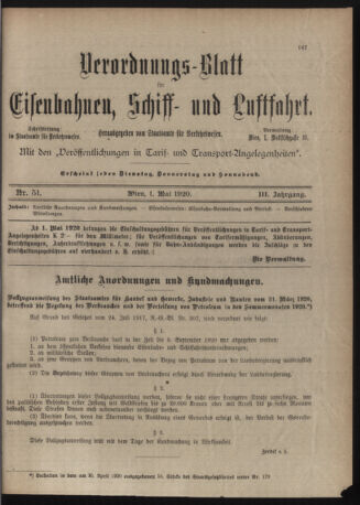 Verordnungs-Blatt für Eisenbahnen und Schiffahrt: Veröffentlichungen in Tarif- und Transport-Angelegenheiten 19200501 Seite: 1