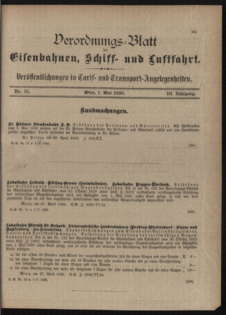 Verordnungs-Blatt für Eisenbahnen und Schiffahrt: Veröffentlichungen in Tarif- und Transport-Angelegenheiten 19200501 Seite: 3