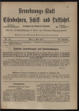 Verordnungs-Blatt für Eisenbahnen und Schiffahrt: Veröffentlichungen in Tarif- und Transport-Angelegenheiten 19200504 Seite: 1