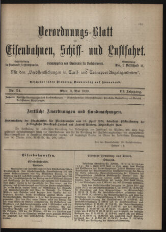 Verordnungs-Blatt für Eisenbahnen und Schiffahrt: Veröffentlichungen in Tarif- und Transport-Angelegenheiten 19200508 Seite: 1