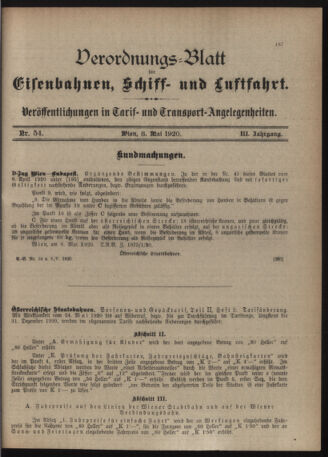 Verordnungs-Blatt für Eisenbahnen und Schiffahrt: Veröffentlichungen in Tarif- und Transport-Angelegenheiten 19200508 Seite: 3