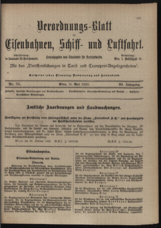 Verordnungs-Blatt für Eisenbahnen und Schiffahrt: Veröffentlichungen in Tarif- und Transport-Angelegenheiten 19200511 Seite: 1