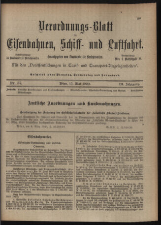 Verordnungs-Blatt für Eisenbahnen und Schiffahrt: Veröffentlichungen in Tarif- und Transport-Angelegenheiten 19200515 Seite: 1