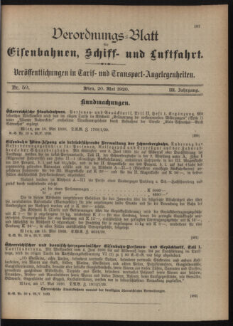 Verordnungs-Blatt für Eisenbahnen und Schiffahrt: Veröffentlichungen in Tarif- und Transport-Angelegenheiten 19200520 Seite: 3