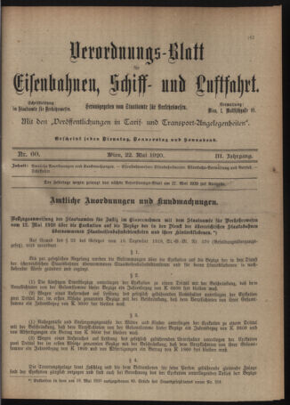 Verordnungs-Blatt für Eisenbahnen und Schiffahrt: Veröffentlichungen in Tarif- und Transport-Angelegenheiten 19200522 Seite: 1