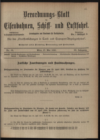 Verordnungs-Blatt für Eisenbahnen und Schiffahrt: Veröffentlichungen in Tarif- und Transport-Angelegenheiten 19200527 Seite: 3