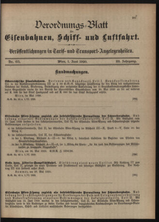 Verordnungs-Blatt für Eisenbahnen und Schiffahrt: Veröffentlichungen in Tarif- und Transport-Angelegenheiten 19200601 Seite: 3