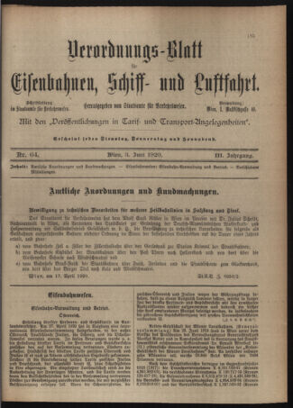 Verordnungs-Blatt für Eisenbahnen und Schiffahrt: Veröffentlichungen in Tarif- und Transport-Angelegenheiten 19200603 Seite: 1