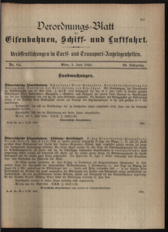 Verordnungs-Blatt für Eisenbahnen und Schiffahrt: Veröffentlichungen in Tarif- und Transport-Angelegenheiten 19200603 Seite: 3